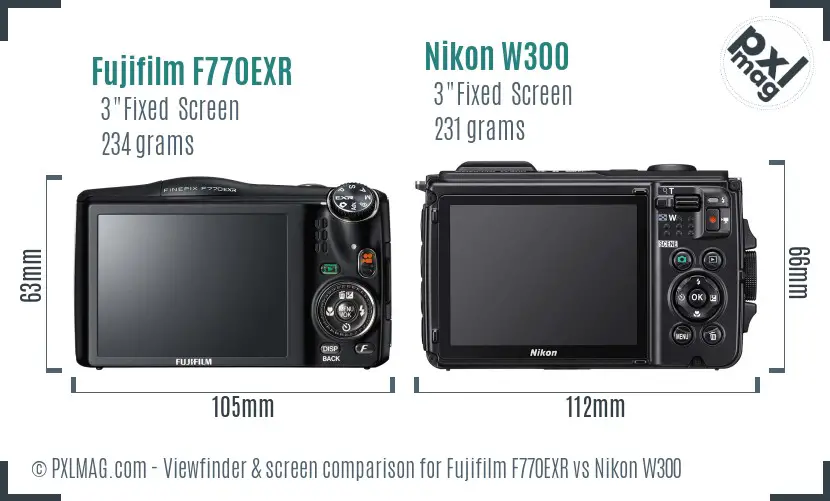 Fujifilm F770EXR vs Nikon W300 Screen and Viewfinder comparison