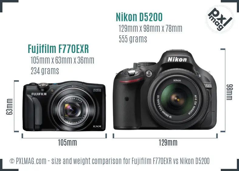 Fujifilm F770EXR vs Nikon D5200 size comparison