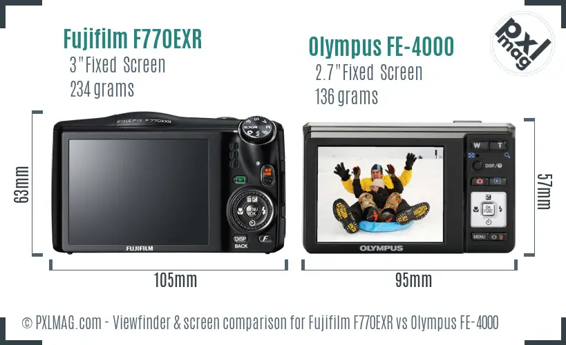 Fujifilm F770EXR vs Olympus FE-4000 Screen and Viewfinder comparison Fujifilm F770EXR vs Olympus FE-4000 Screen and Viewfinder comparison