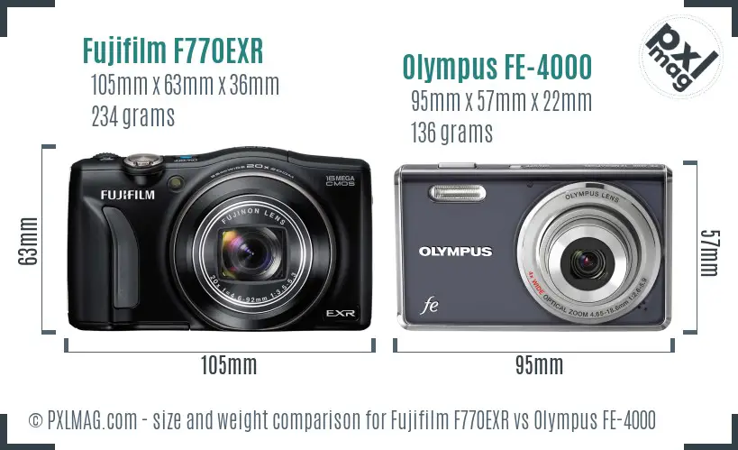 Fujifilm F770EXR vs Olympus FE-4000 size comparison Fujifilm F770EXR vs Olympus FE-4000 size comparison