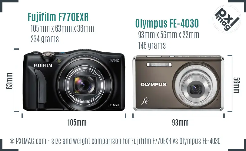 Fujifilm F770EXR vs Olympus FE-4030 size comparison