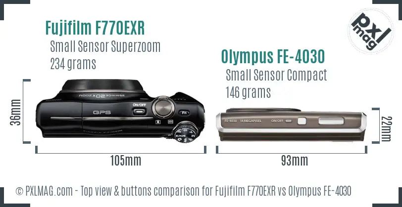 Fujifilm F770EXR vs Olympus FE-4030 top view buttons comparison