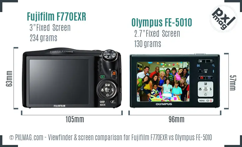 Fujifilm F770EXR vs Olympus FE-5010 Screen and Viewfinder comparison