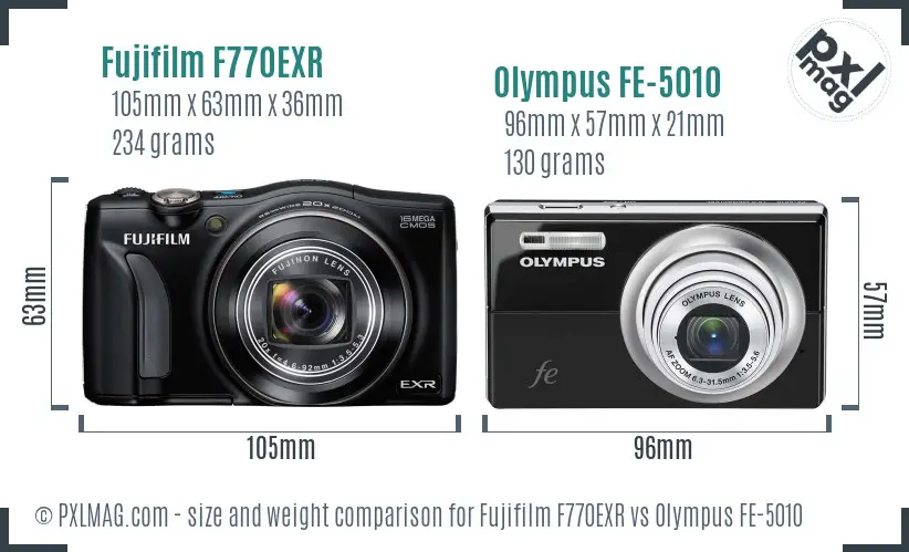 Fujifilm F770EXR vs Olympus FE-5010 size comparison