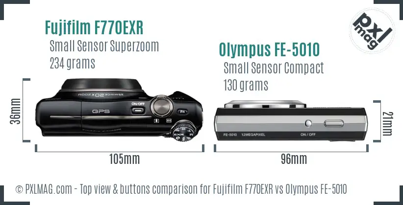 Fujifilm F770EXR vs Olympus FE-5010 top view buttons comparison