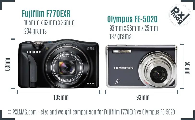 Fujifilm F770EXR vs Olympus FE-5020 size comparison Fujifilm F770EXR vs Olympus FE-5020 size comparison