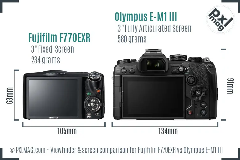 Fujifilm F770EXR vs Olympus E-M1 III Screen and Viewfinder comparison Fujifilm F770EXR vs Olympus E-M1 III Screen and Viewfinder comparison