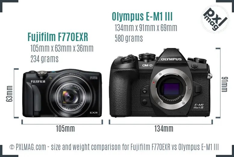 Fujifilm F770EXR vs Olympus E-M1 III size comparison Fujifilm F770EXR vs Olympus E-M1 III size comparison