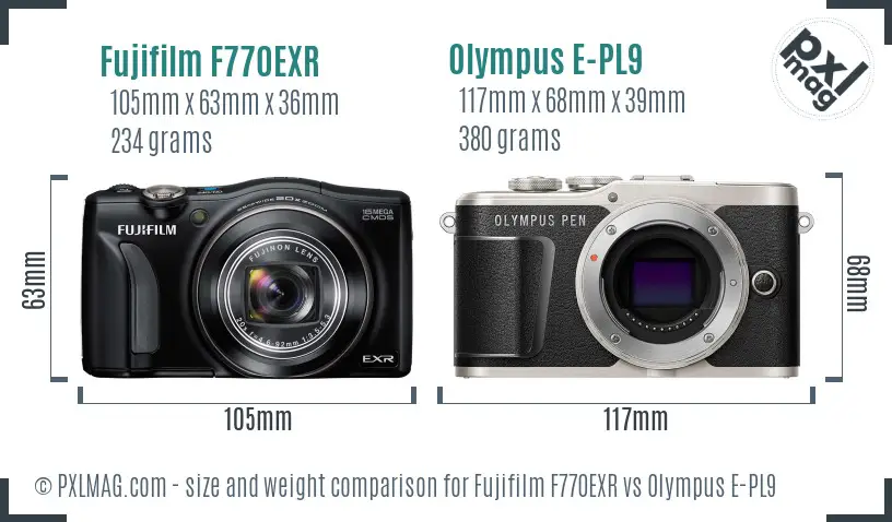 Fujifilm F770EXR vs Olympus E-PL9 size comparison
