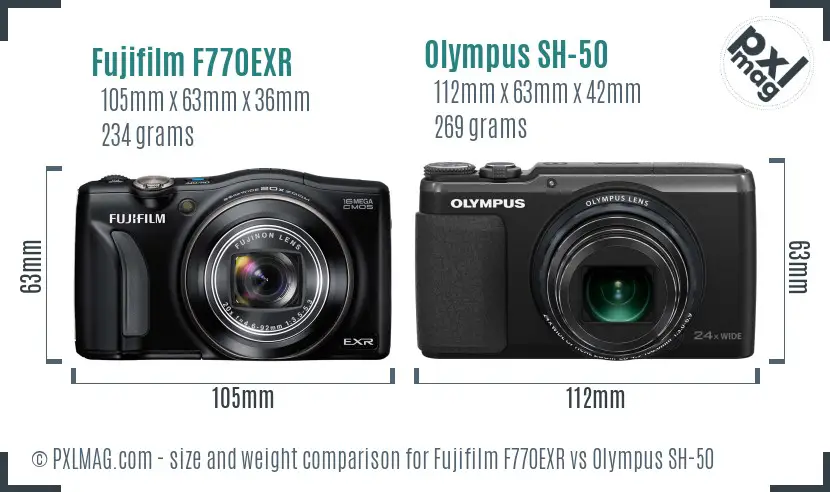 Fujifilm F770EXR vs Olympus SH-50 size comparison