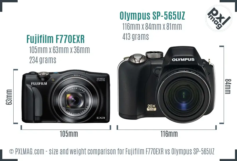 Fujifilm F770EXR vs Olympus SP-565UZ size comparison