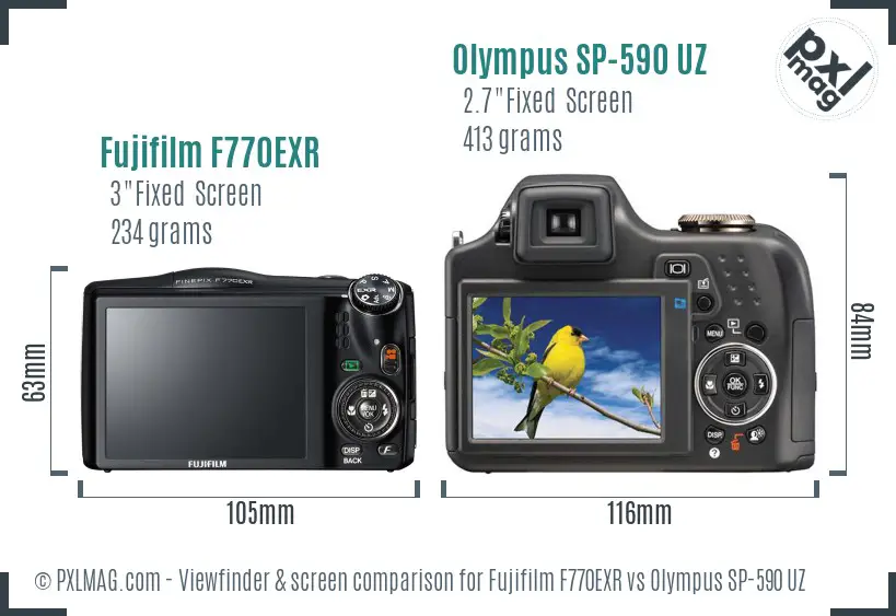 Fujifilm F770EXR vs Olympus SP-590 UZ Screen and Viewfinder comparison