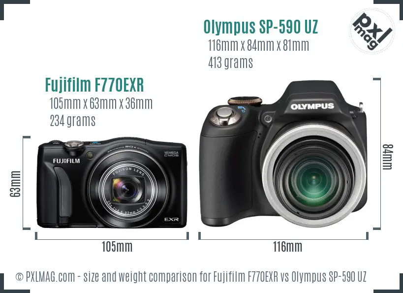 Fujifilm F770EXR vs Olympus SP-590 UZ size comparison