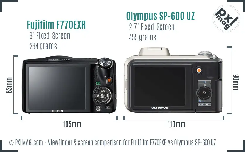 Fujifilm F770EXR vs Olympus SP-600 UZ Screen and Viewfinder comparison
