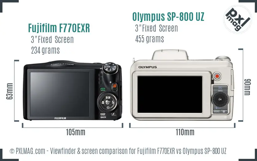 Fujifilm F770EXR vs Olympus SP-800 UZ Screen and Viewfinder comparison