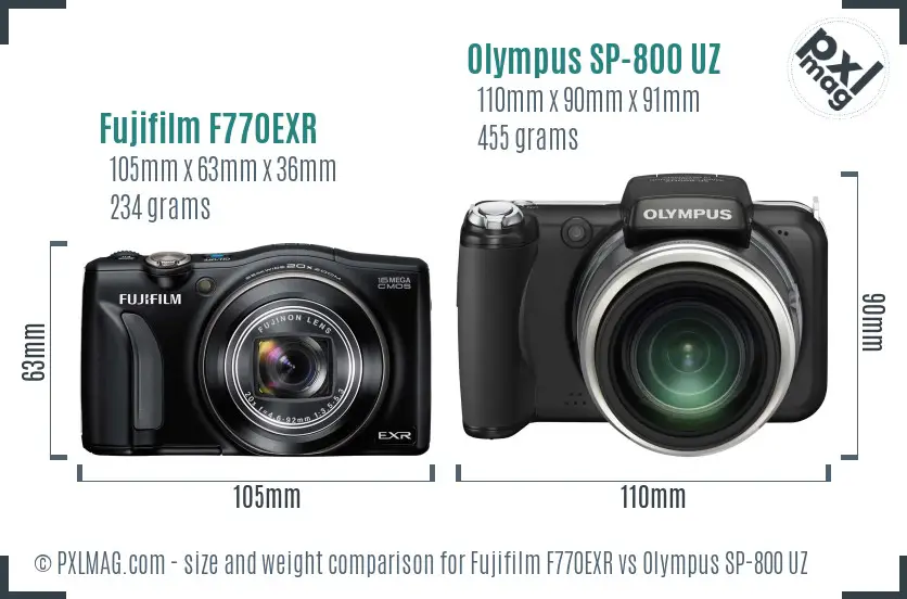 Fujifilm F770EXR vs Olympus SP-800 UZ size comparison