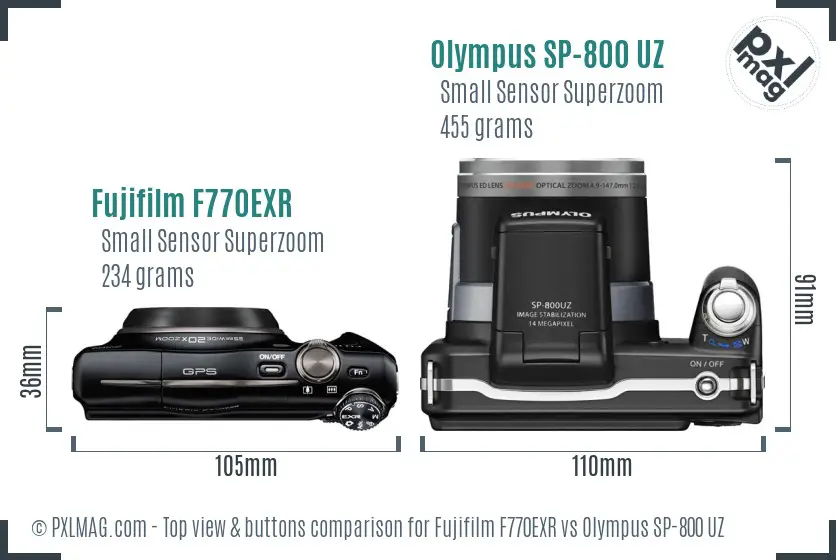 Fujifilm F770EXR vs Olympus SP-800 UZ top view buttons comparison