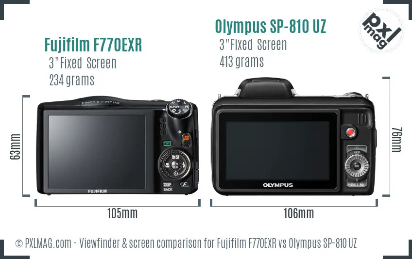Fujifilm F770EXR vs Olympus SP-810 UZ Screen and Viewfinder comparison