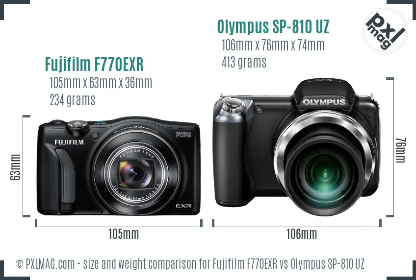 Fujifilm F770EXR vs Olympus SP-810 UZ size comparison