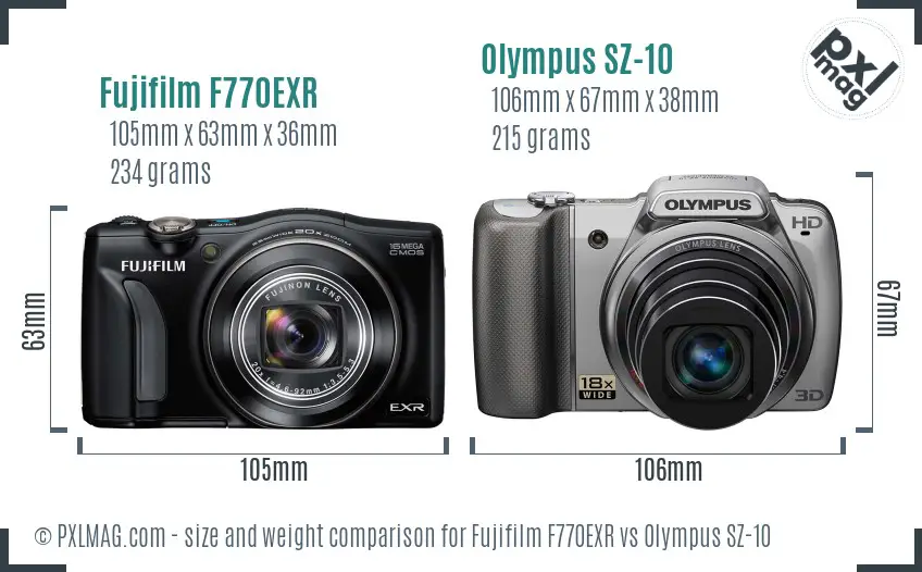 Fujifilm F770EXR vs Olympus SZ-10 size comparison