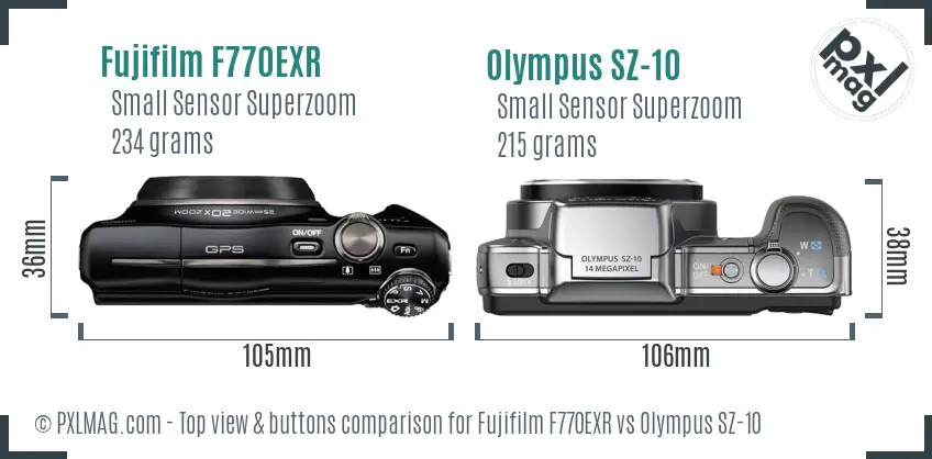 Fujifilm F770EXR vs Olympus SZ-10 top view buttons comparison