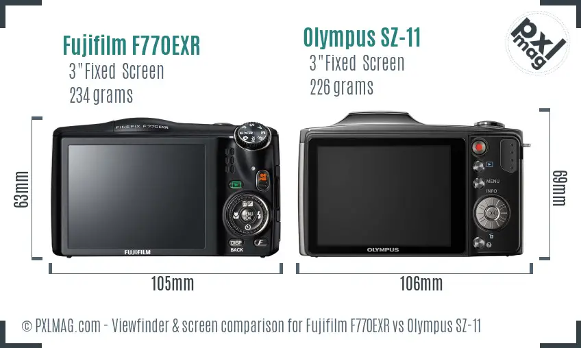 Fujifilm F770EXR vs Olympus SZ-11 Screen and Viewfinder comparison
