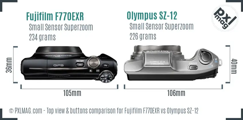 Fujifilm F770EXR vs Olympus SZ-12 top view buttons comparison