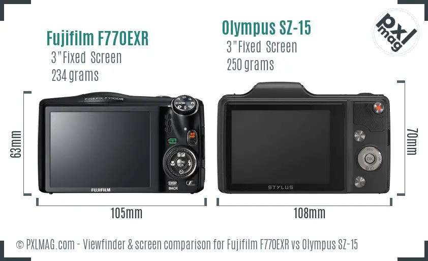 Fujifilm F770EXR vs Olympus SZ-15 Screen and Viewfinder comparison