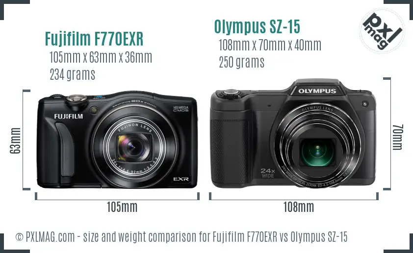 Fujifilm F770EXR vs Olympus SZ-15 size comparison