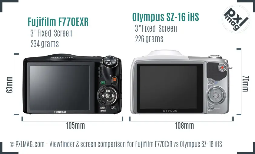 Fujifilm F770EXR vs Olympus SZ-16 iHS Screen and Viewfinder comparison