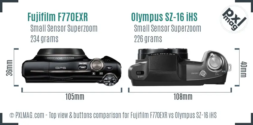 Fujifilm F770EXR vs Olympus SZ-16 iHS top view buttons comparison