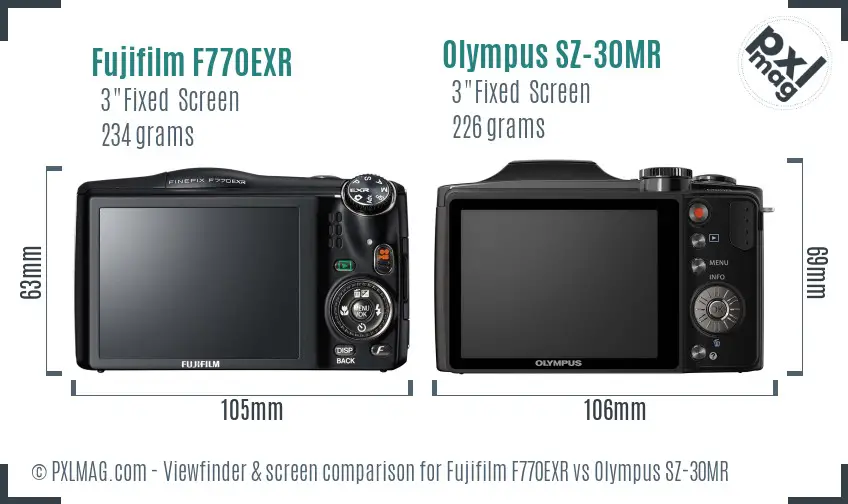 Fujifilm F770EXR vs Olympus SZ-30MR Screen and Viewfinder comparison