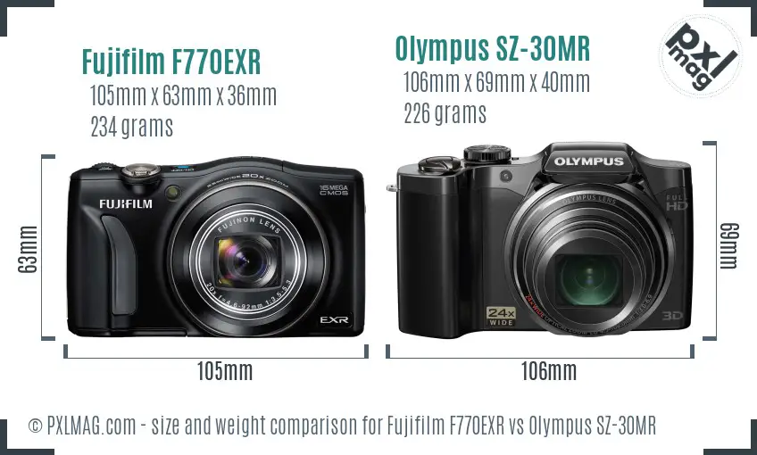 Fujifilm F770EXR vs Olympus SZ-30MR size comparison