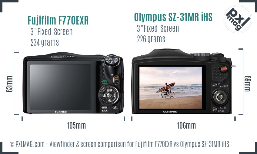 Fujifilm F770EXR vs Olympus SZ-31MR iHS Screen and Viewfinder comparison