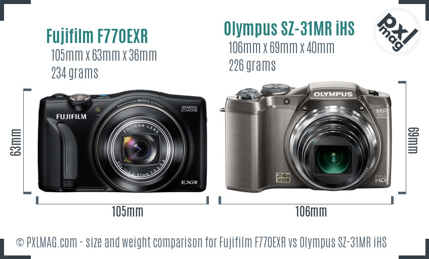 Fujifilm F770EXR vs Olympus SZ-31MR iHS size comparison