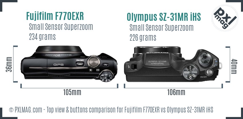 Fujifilm F770EXR vs Olympus SZ-31MR iHS top view buttons comparison