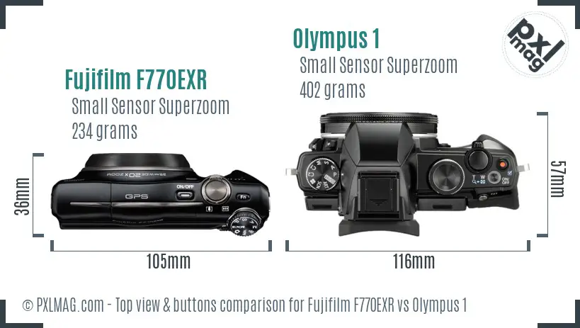 Fujifilm F770EXR vs Olympus 1 top view buttons comparison