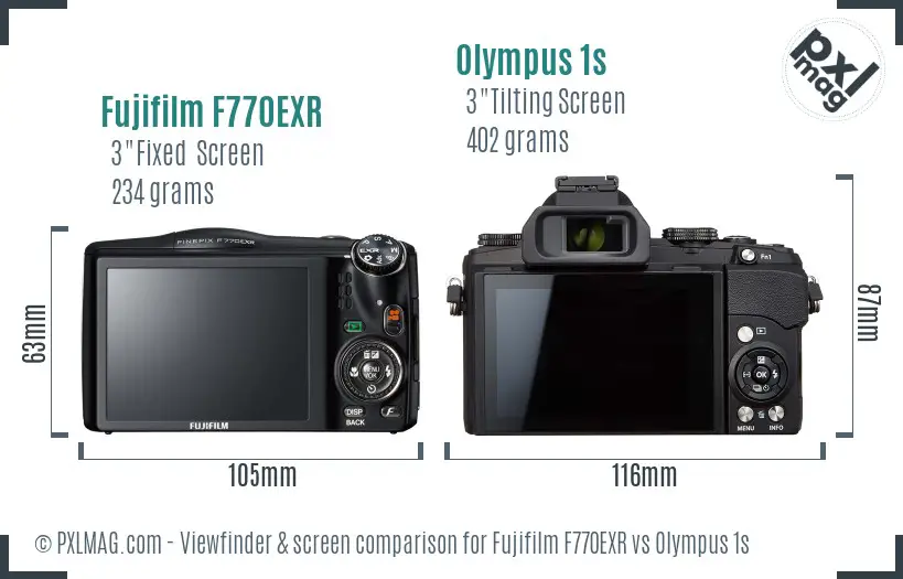 Fujifilm F770EXR vs Olympus 1s Screen and Viewfinder comparison