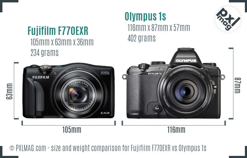 Fujifilm F770EXR vs Olympus 1s size comparison