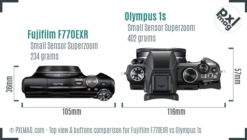 Fujifilm F770EXR vs Olympus 1s top view buttons comparison