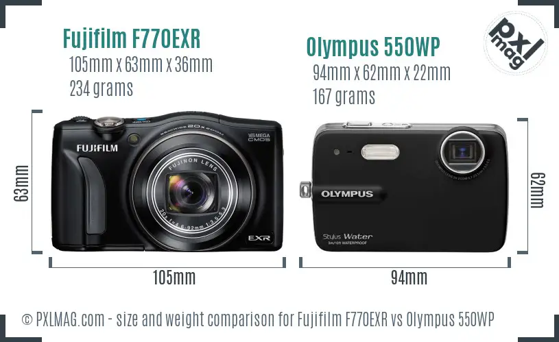 Fujifilm F770EXR vs Olympus 550WP size comparison