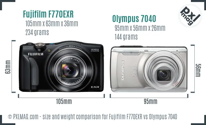 Fujifilm F770EXR vs Olympus 7040 size comparison