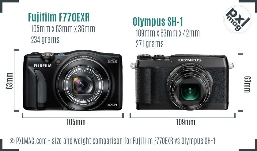 Fujifilm F770EXR vs Olympus SH-1 size comparison