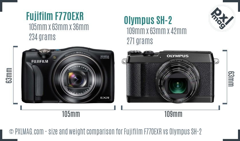 Fujifilm F770EXR vs Olympus SH-2 size comparison