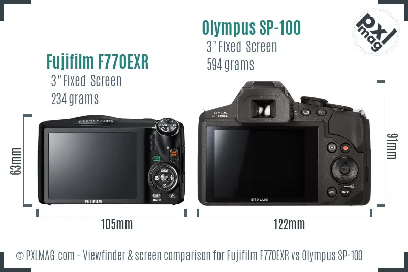 Fujifilm F770EXR vs Olympus SP-100 Screen and Viewfinder comparison