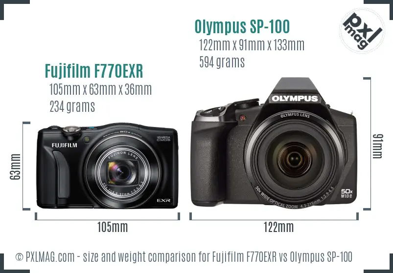 Fujifilm F770EXR vs Olympus SP-100 size comparison