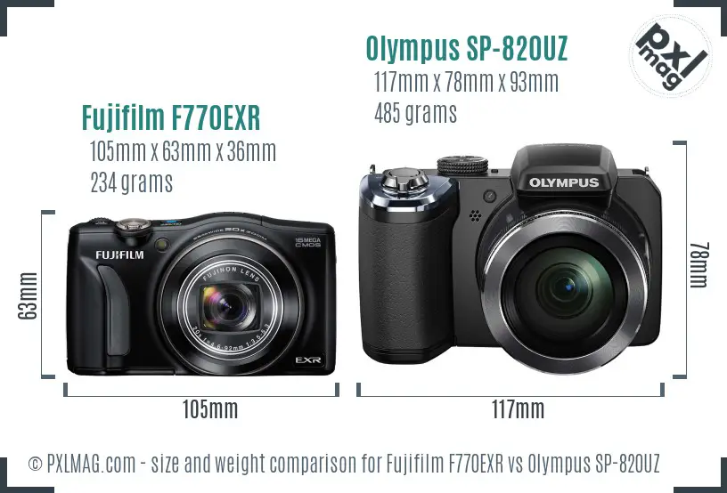 Fujifilm F770EXR vs Olympus SP-820UZ size comparison Fujifilm F770EXR vs Olympus SP-820UZ size comparison