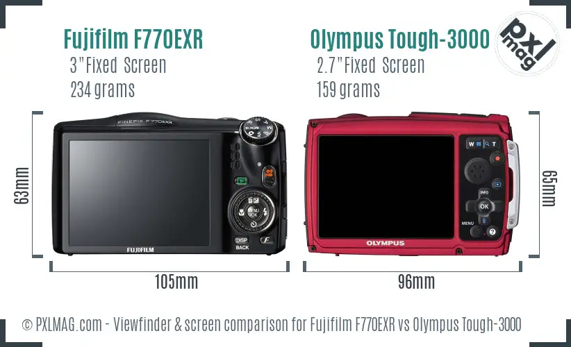 Fujifilm F770EXR vs Olympus Tough-3000 Screen and Viewfinder comparison Fujifilm F770EXR vs Olympus Tough-3000 Screen and Viewfinder comparison