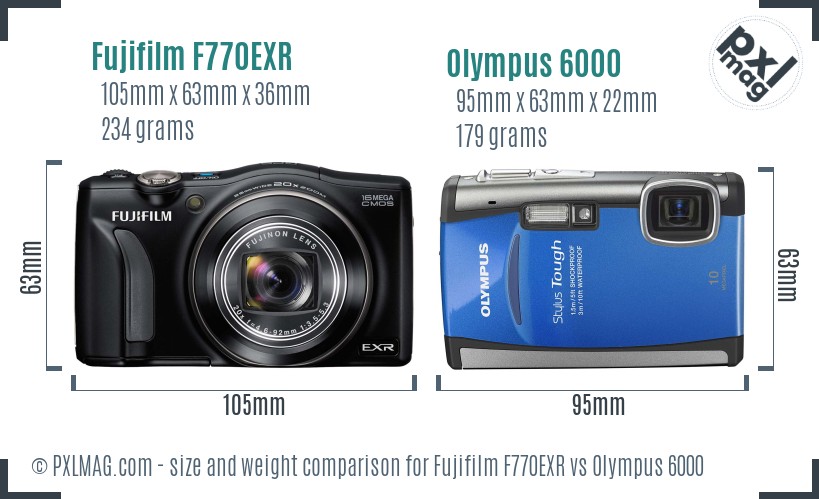 Fujifilm F770EXR vs Olympus 6000 size comparison