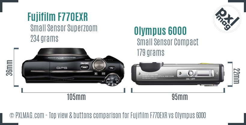 Fujifilm F770EXR vs Olympus 6000 top view buttons comparison